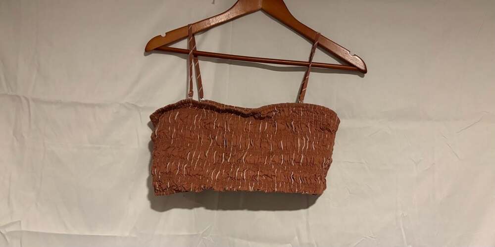 A New Day Women's Brown Striped Smocked Crop Top Size L